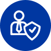 Icon of a person with a shield symbolizing protection or security.