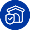 A white house with a checkmark in a blue circle.