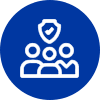 Icon of a team with a shield representing security or protection.