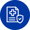 Medical document with a protective shield icon in blue circle.