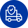 Icon of a delivery truck with a shield symbol, representing secure shipping.