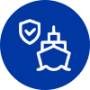 Icon of a ship with a shield symbolizing maritime security.