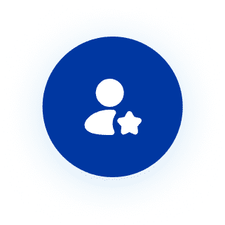 User profile icon with a star symbol on a blue circular background.