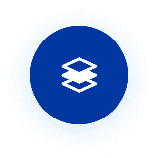 Stacked layers icon on a blue circular background.
